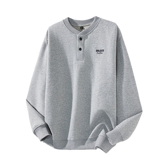 Мъжки суитшърт с бродерия и Henley деколте