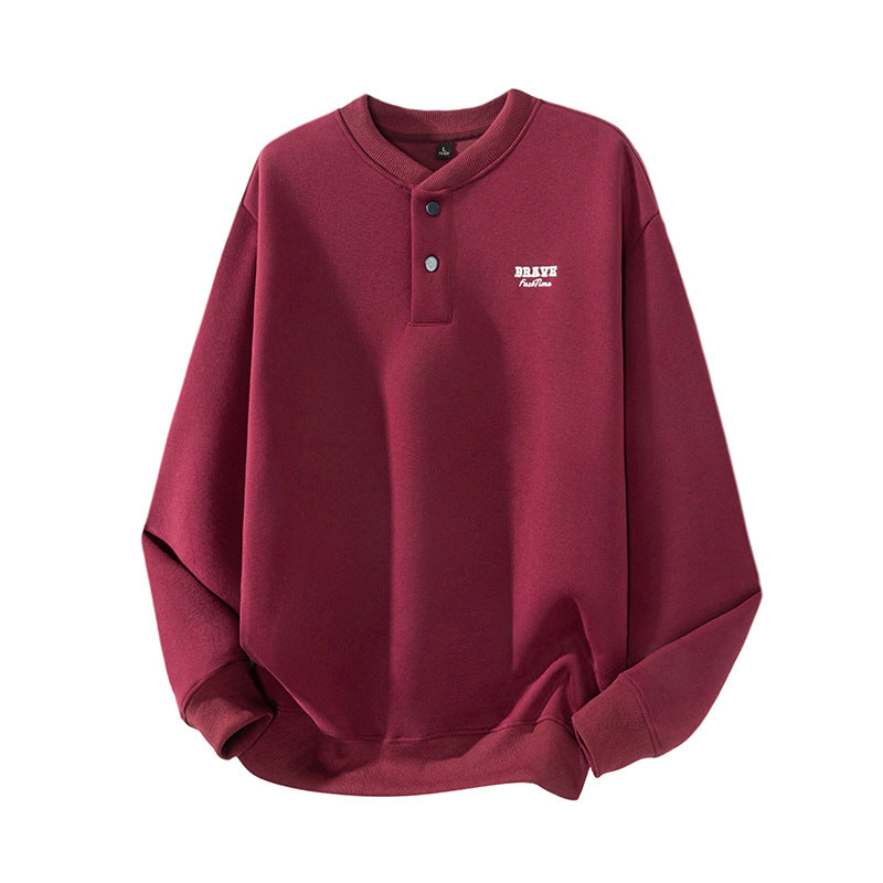 Мъжки суитшърт с бродерия и Henley деколте