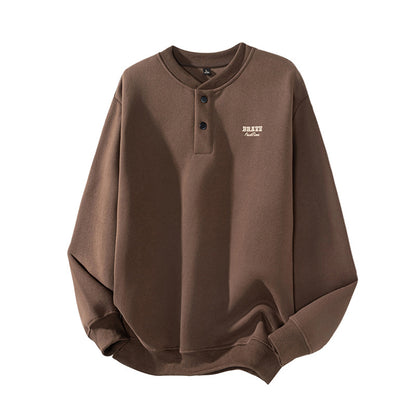 Мъжки суитшърт с бродерия и Henley деколте