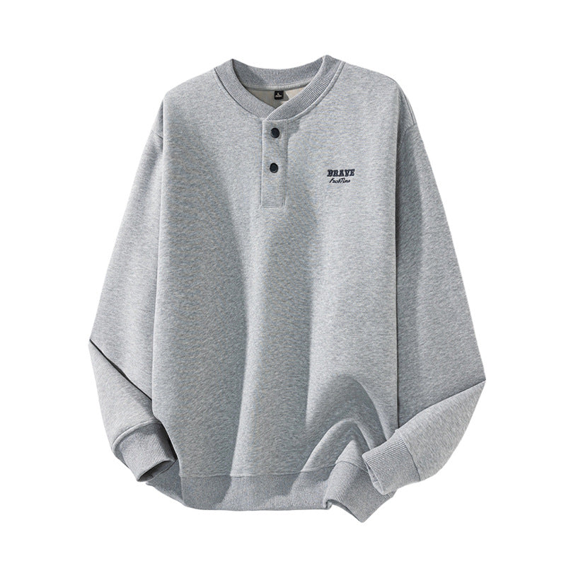 Мъжки суитшърт с бродерия и Henley деколте
