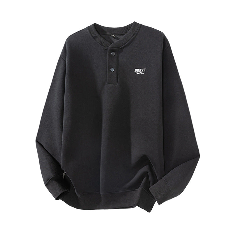 Мъжки суитшърт с бродерия и Henley деколте
