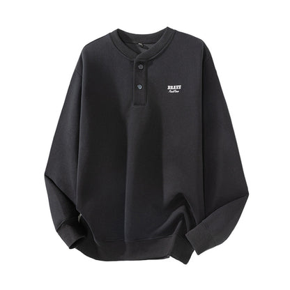 Мъжки суитшърт с бродерия и Henley деколте