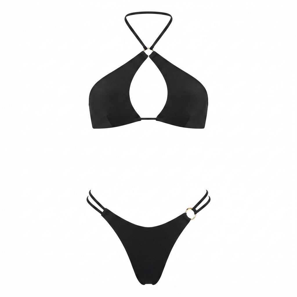Черен дамски бански с изрязани детайли